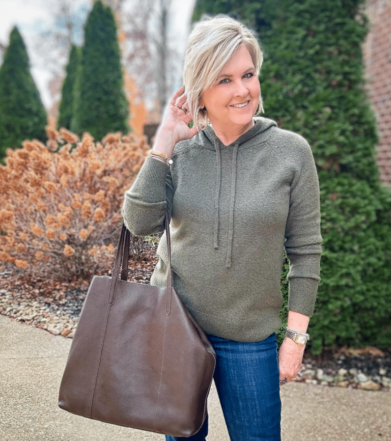 Tania Stephens wearing a casual hoodie for Thanksgiving